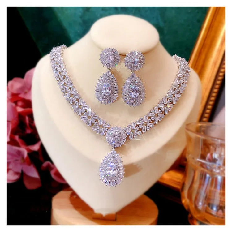 Bridal Jewelry Sets For Women S925 Silver Needle Drop Earrings Necklaces Pendants Crown Wedding Cubic Zirconia Accessories