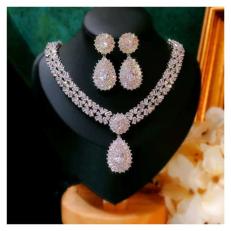 Bridal Jewelry Sets For Women S925 Silver Needle Drop Earrings Necklaces Pendants Crown Wedding Cubic Zirconia Accessories