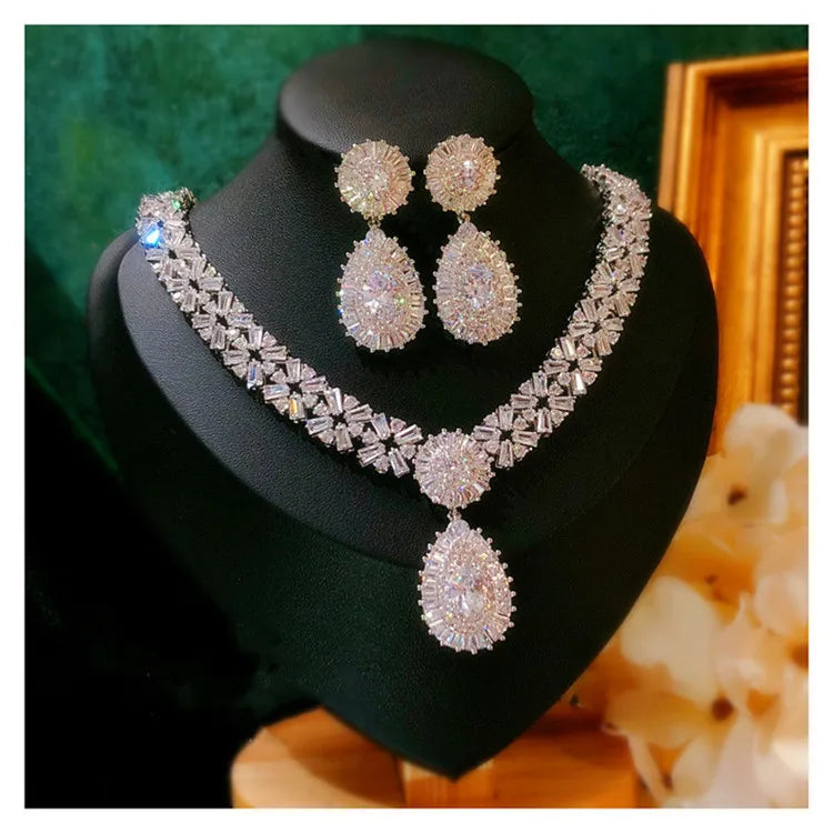 Bridal Jewelry Sets For Women S925 Silver Needle Drop Earrings Necklaces Pendants Crown Wedding Cubic Zirconia Accessories
