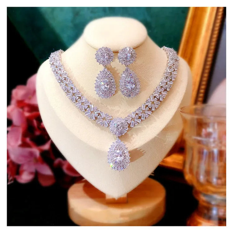 Bridal Jewelry Sets For Women S925 Silver Needle Drop Earrings Necklaces Pendants Crown Wedding Cubic Zirconia Accessories