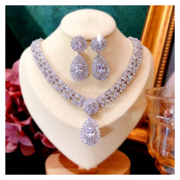 Bridal Jewelry Sets For Women S925 Silver Needle Drop Earrings Necklaces Pendants Crown Wedding Cubic Zirconia Accessories