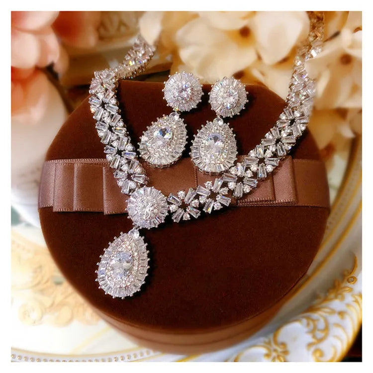 Bridal Jewelry Sets For Women S925 Silver Needle Drop Earrings Necklaces Pendants Crown Wedding Cubic Zirconia Accessories