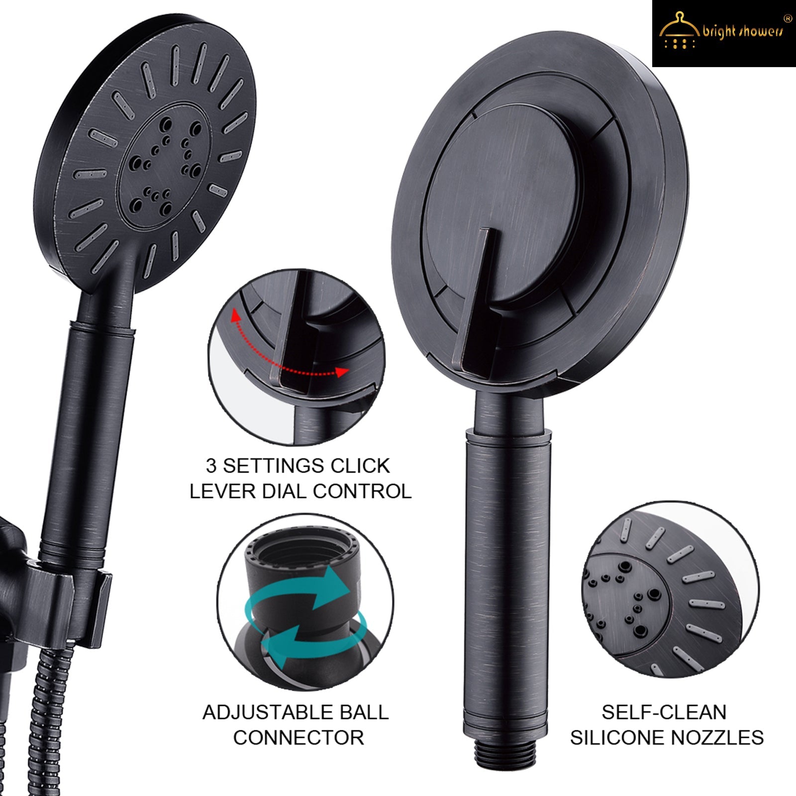 High Pressure Handheld Shower Head with Hose and Adjustable Shower Arm Mount