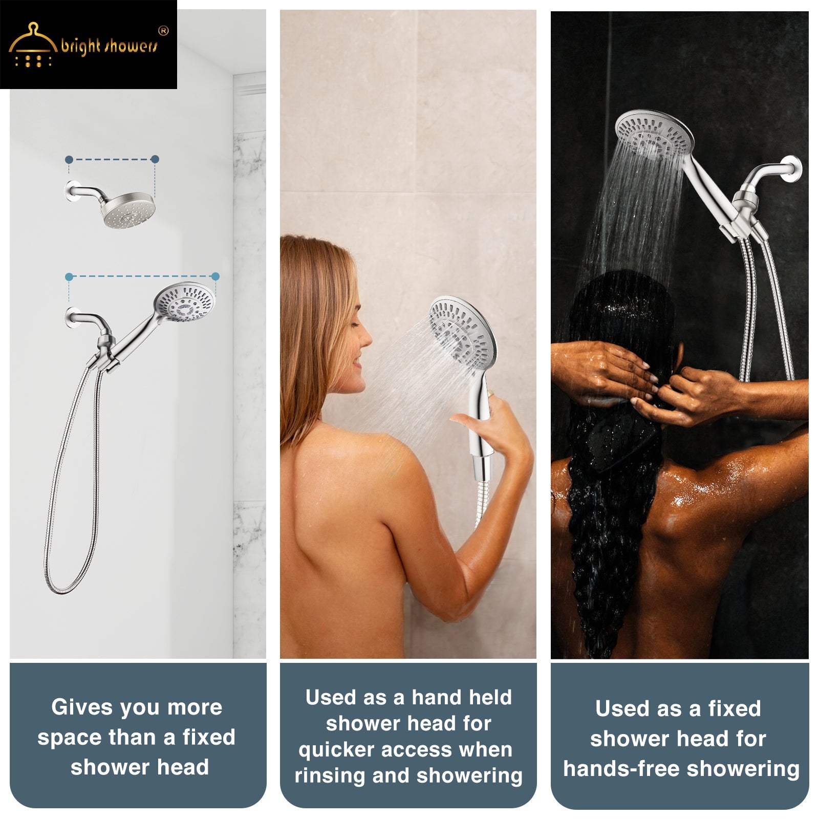 High Pressure 9-Spray Handheld Shower Head Set with Hose and Shower Arm Mount