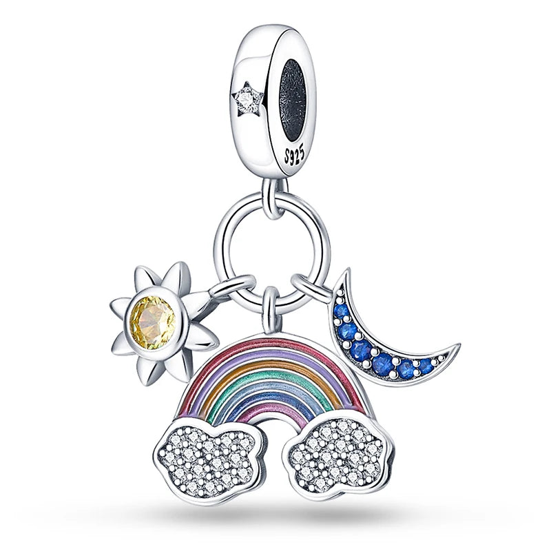 PANPOKI 925 Sterling Silver Dreamy Universe Star Original Pendants Bracelet Charms Jewelry Party Beads DIY Trendy Gifts