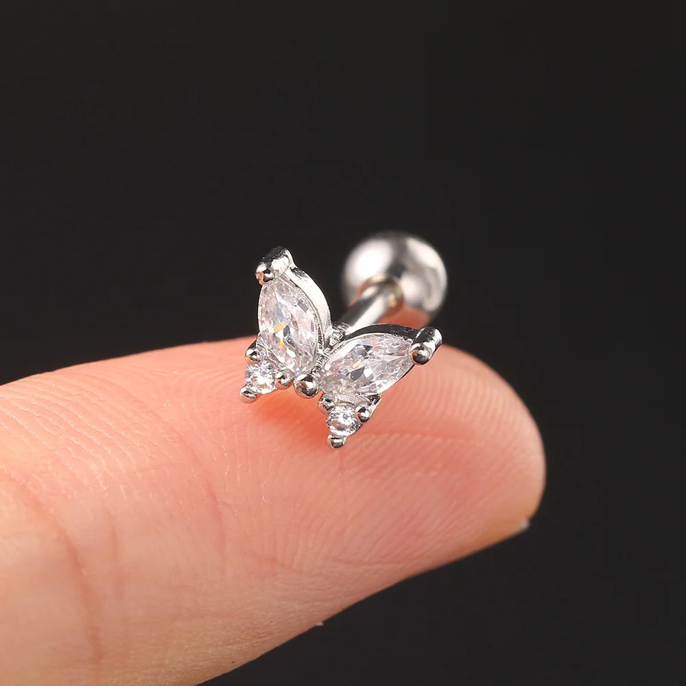 1pc Tragus Piercing Earrings Butterfly Women Jewelry Zircon Gold Color Helix Septum Cartilage Daith Stainless Steel Ear Ring