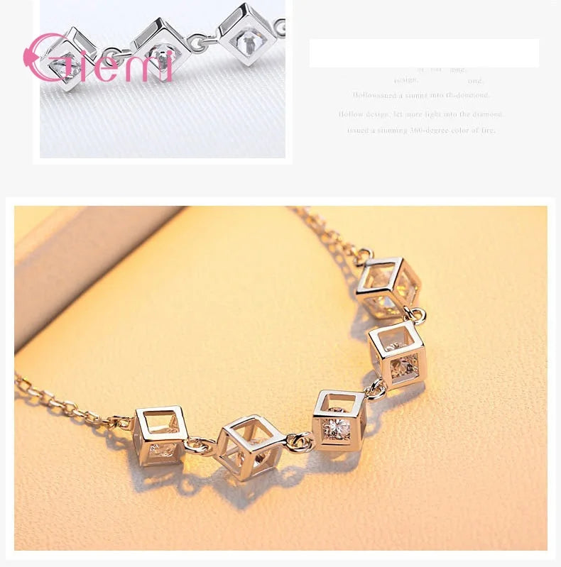 New Arrival Youthful Inlaid Cube Wedding Engagement Gift Necklace Earrings Ring Bracelet Sets 925 Sterling Silver Jewelry