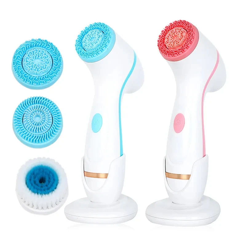 3 In 1 Electric Cleansing Brush Vibrations Facial Cleaner Face Massager Sonic Rotating Cleansing Brush Face Deep Cleansing Tool