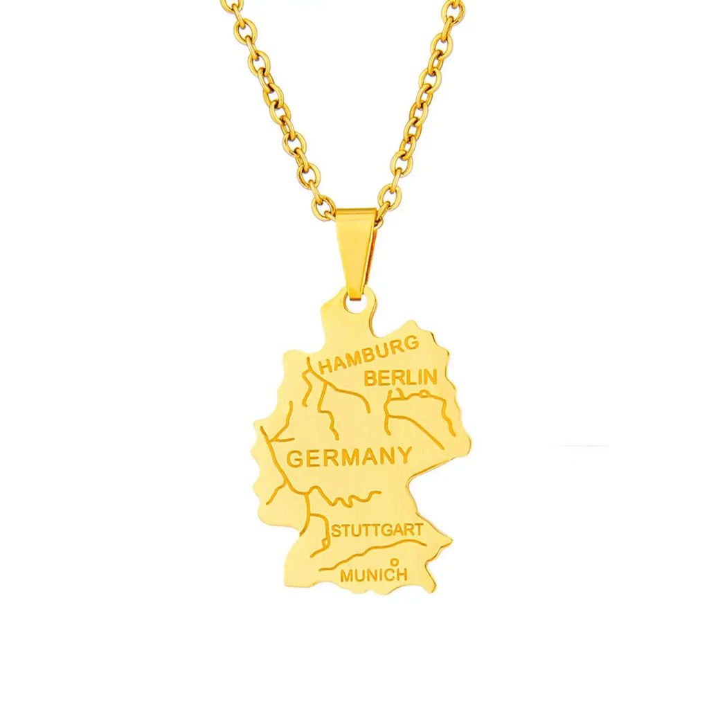 German Map Pendant Necklace Deutschland Ethnic Stainless Steel Jewelry Gift for Women Men