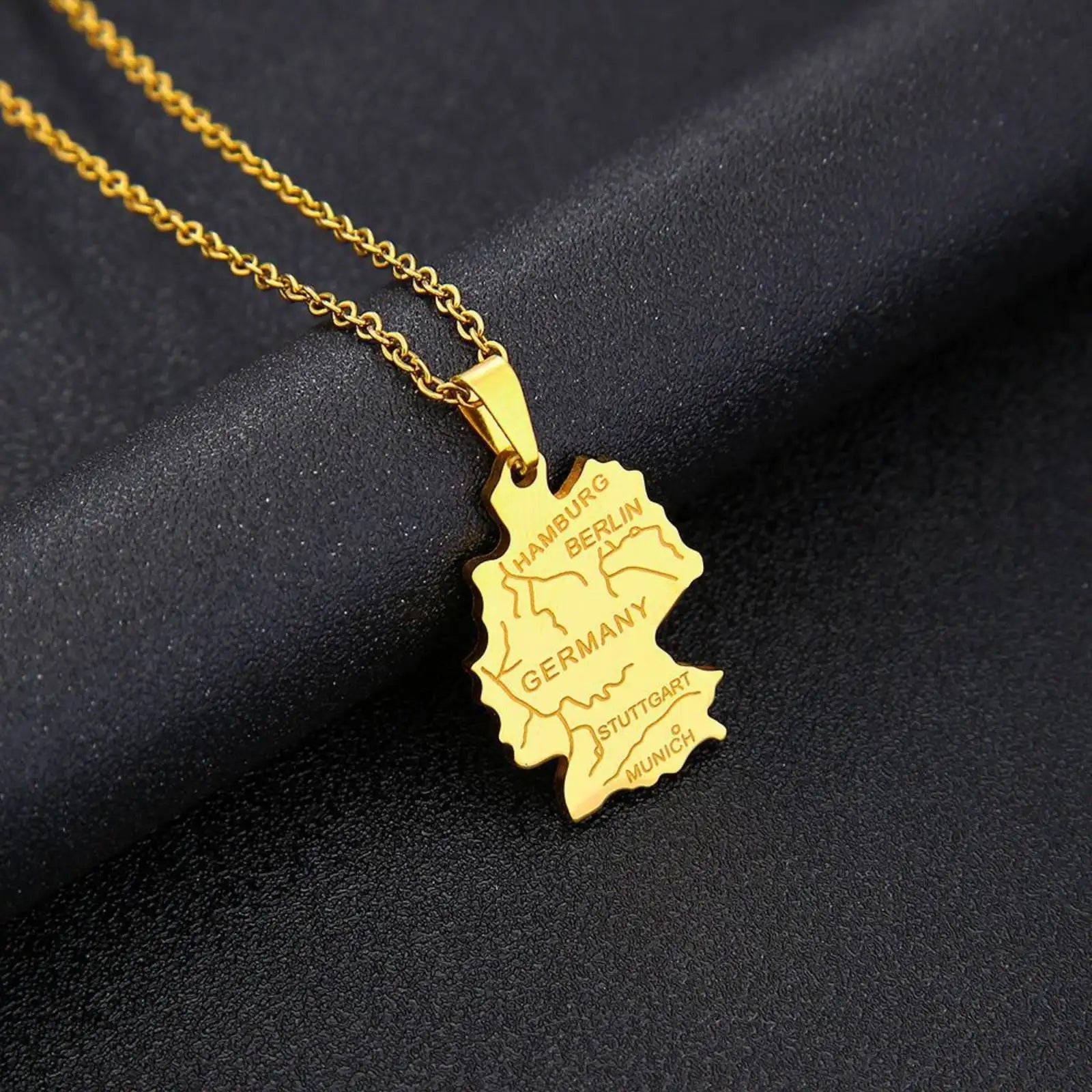 German Map Pendant Necklace Deutschland Ethnic Stainless Steel Jewelry Gift for Women Men