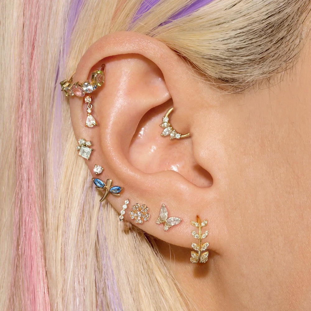 1pc Tragus Piercing Earrings Butterfly Women Jewelry Zircon Gold Color Helix Septum Cartilage Daith Stainless Steel Ear Ring