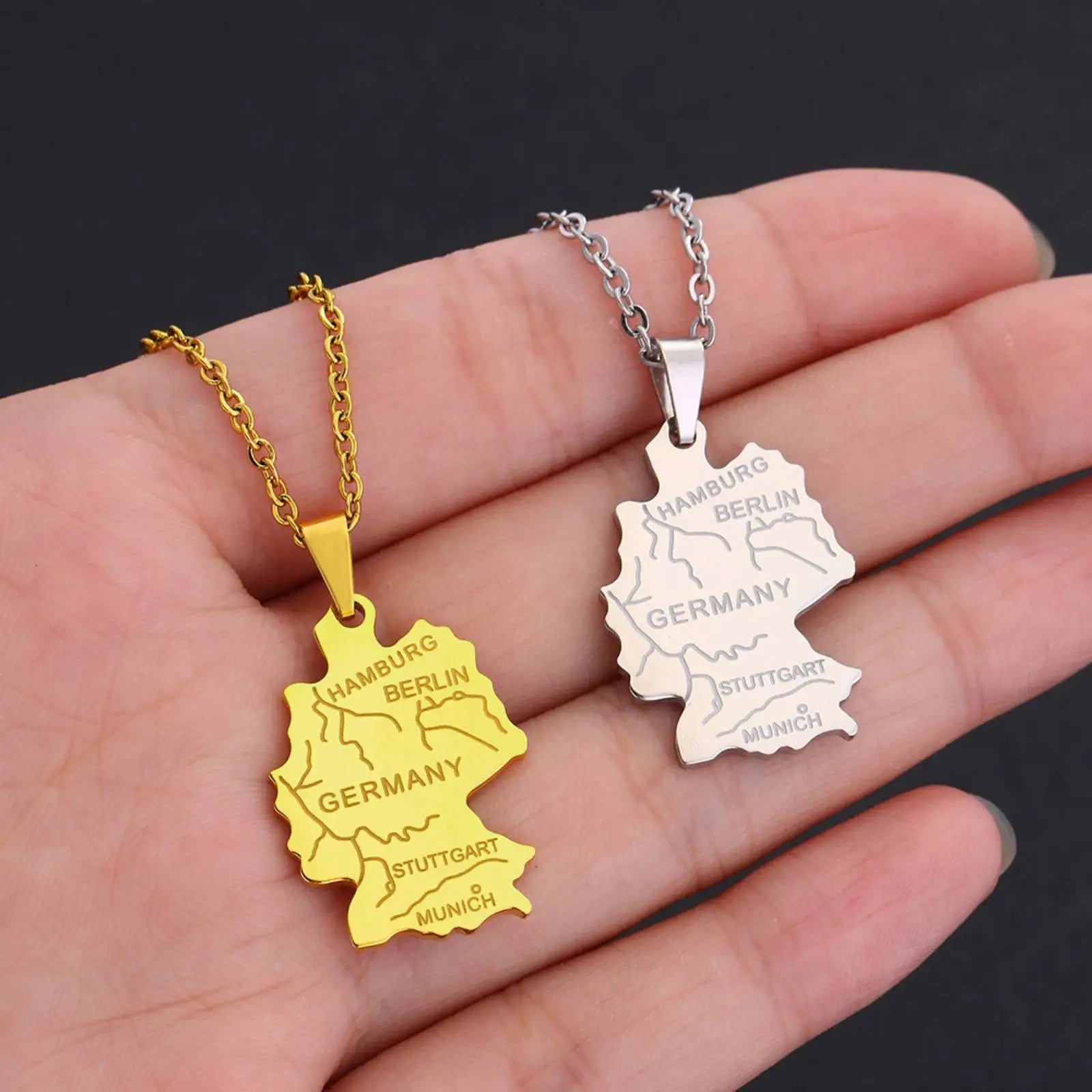 German Map Pendant Necklace Deutschland Ethnic Stainless Steel Jewelry Gift for Women Men