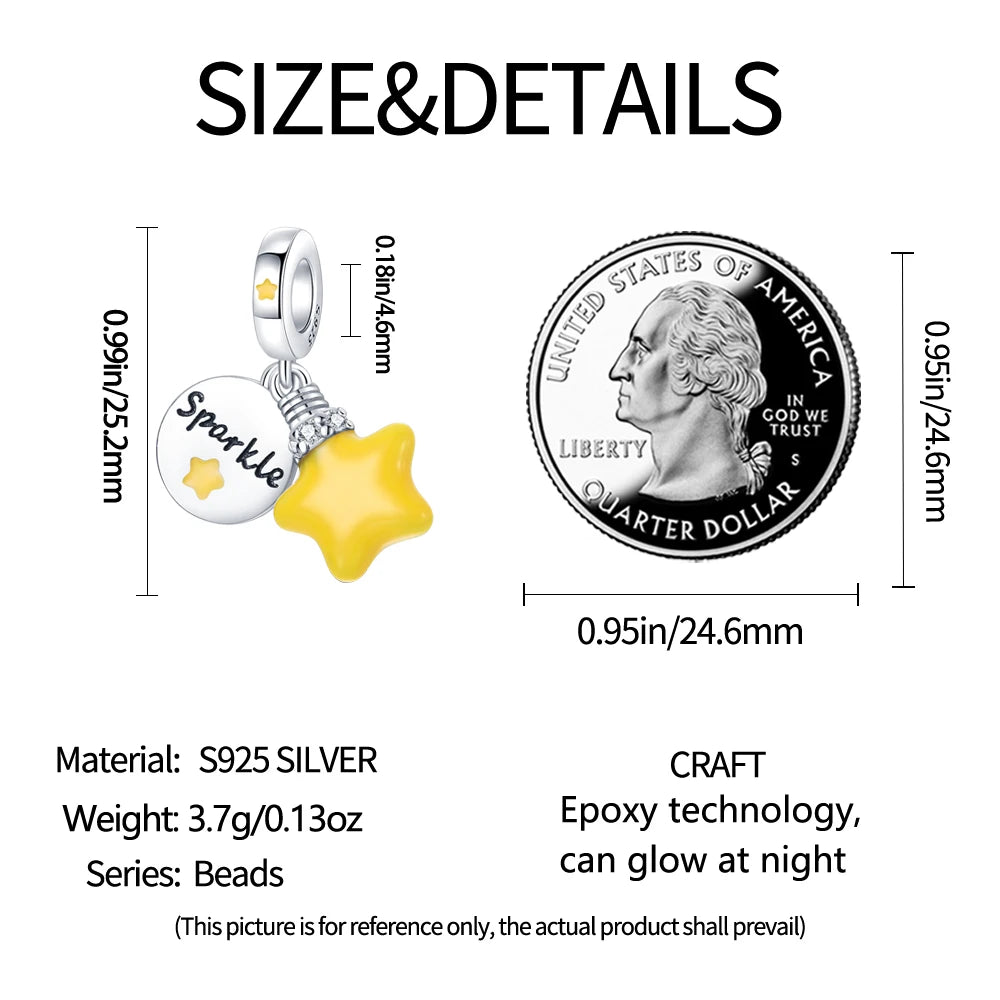 PANPOKI 925 Sterling Silver Dreamy Universe Star Original Pendants Bracelet Charms Jewelry Party Beads DIY Trendy Gifts