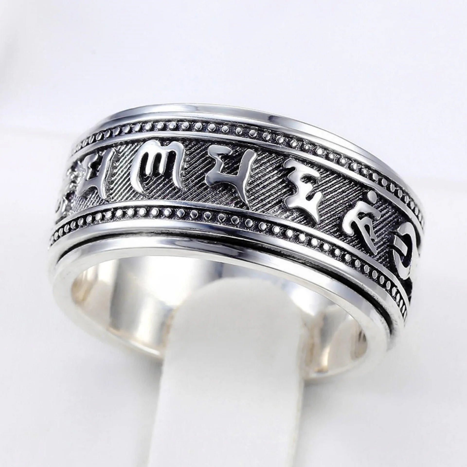 S925 Sterling Silver  Ring For Men Jewelry Retro Buddhist Six-Character Great Mantra Ring Male Female Amulet Jewelry Gift