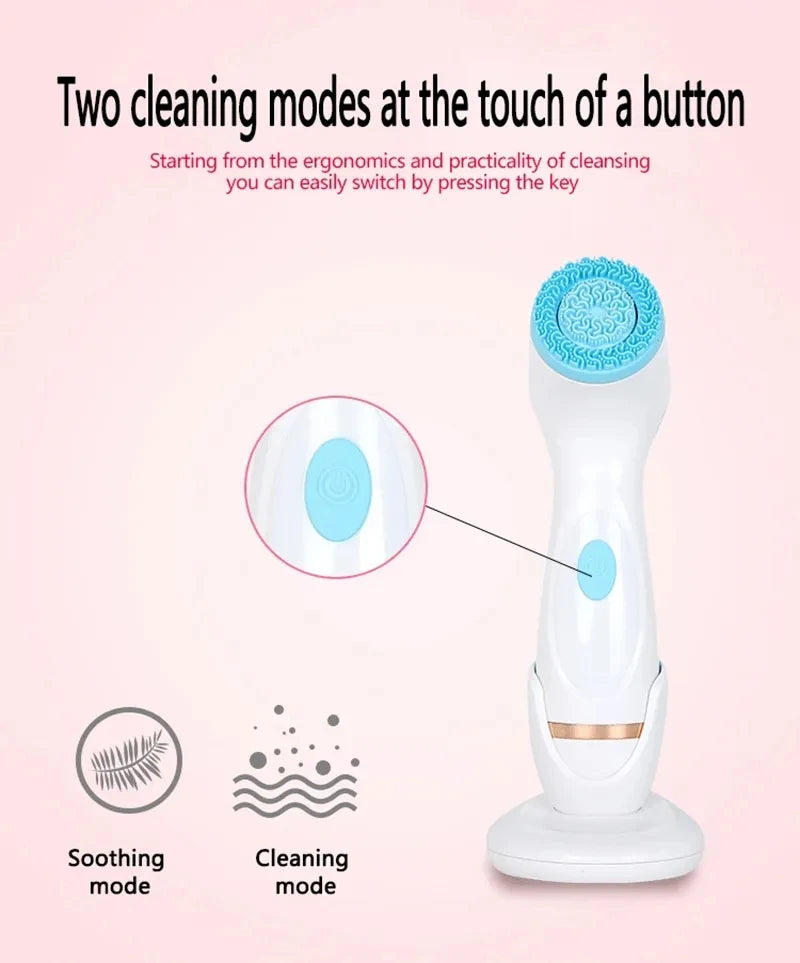 3 In 1 Electric Cleansing Brush Vibrations Facial Cleaner Face Massager Sonic Rotating Cleansing Brush Face Deep Cleansing Tool