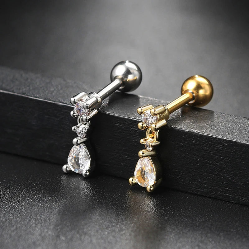 1pc Tragus Piercing Earrings Butterfly Women Jewelry Zircon Gold Color Helix Septum Cartilage Daith Stainless Steel Ear Ring