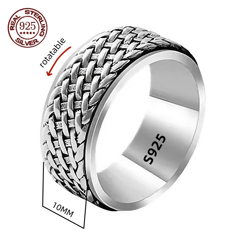 S925 Sterling Silver  Ring For Men Jewelry Retro Buddhist Six-Character Great Mantra Ring Male Female Amulet Jewelry Gift