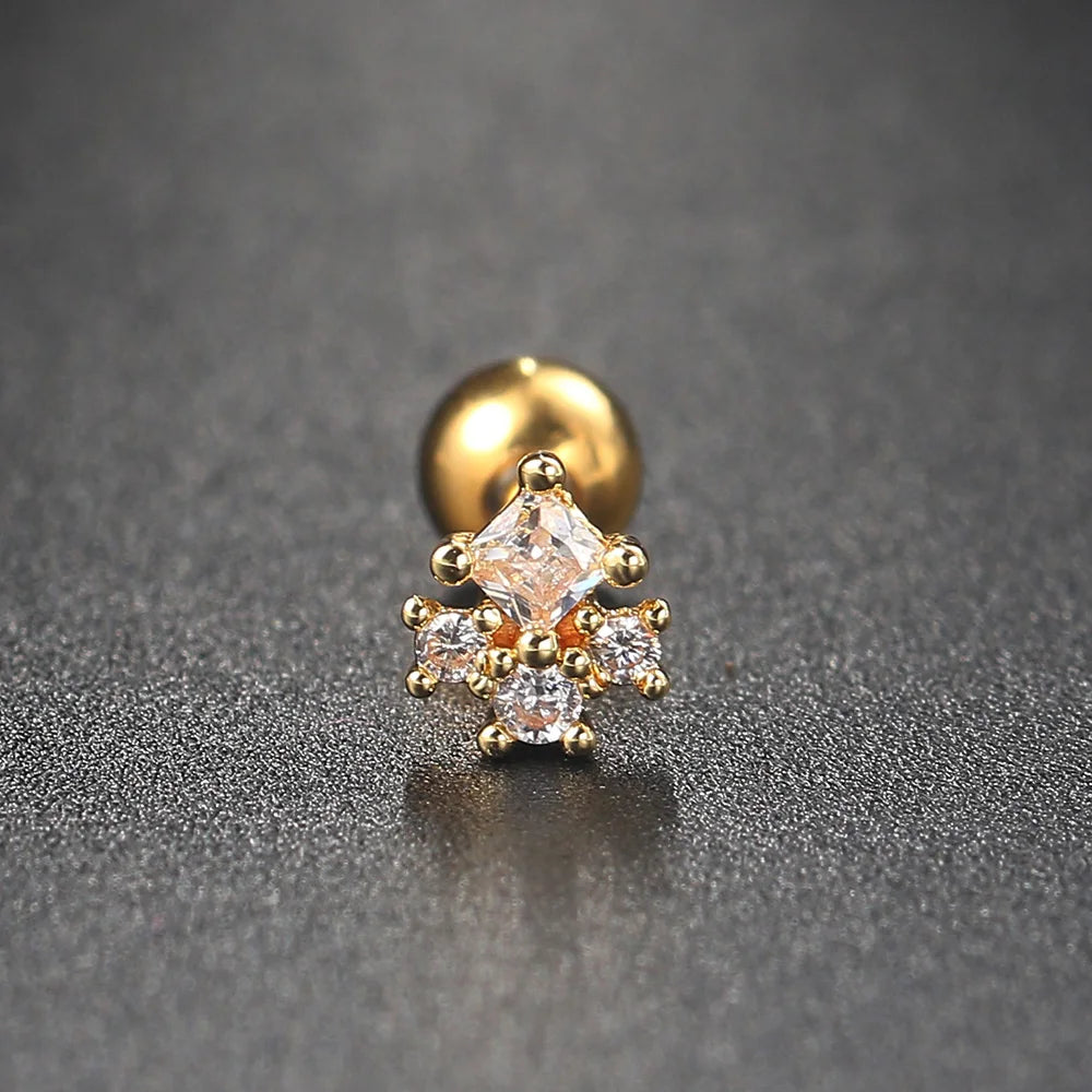 1pc Tragus Piercing Earrings Butterfly Women Jewelry Zircon Gold Color Helix Septum Cartilage Daith Stainless Steel Ear Ring