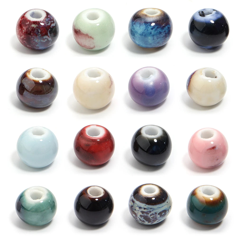 10Pcs 10mm Round Ceramic Beads Handmade Porcelain Beads Bracelet Ceramic Round Beads for Jewelry Making Accessories