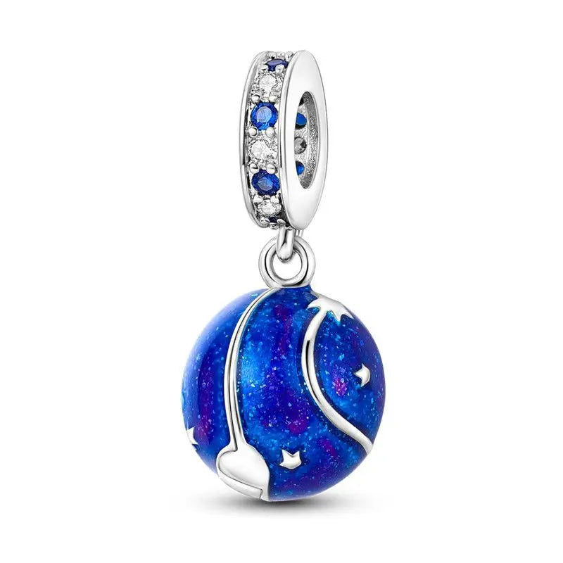 PANPOKI 925 Sterling Silver Dreamy Universe Star Original Pendants Bracelet Charms Jewelry Party Beads DIY Trendy Gifts