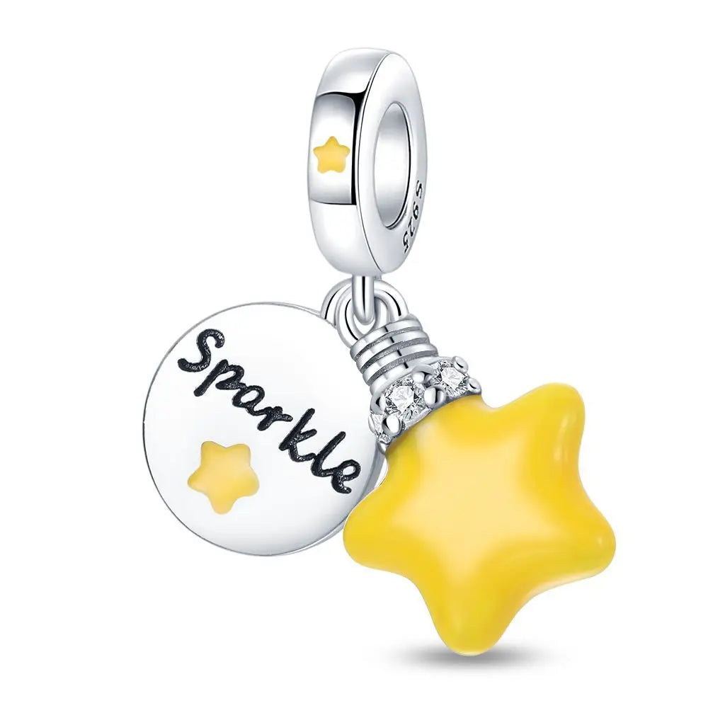 PANPOKI 925 Sterling Silver Dreamy Universe Star Original Pendants Bracelet Charms Jewelry Party Beads DIY Trendy Gifts