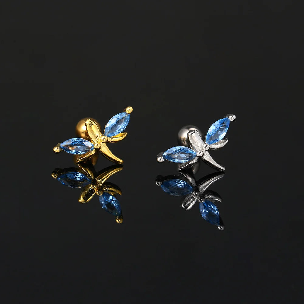 1pc Tragus Piercing Earrings Butterfly Women Jewelry Zircon Gold Color Helix Septum Cartilage Daith Stainless Steel Ear Ring