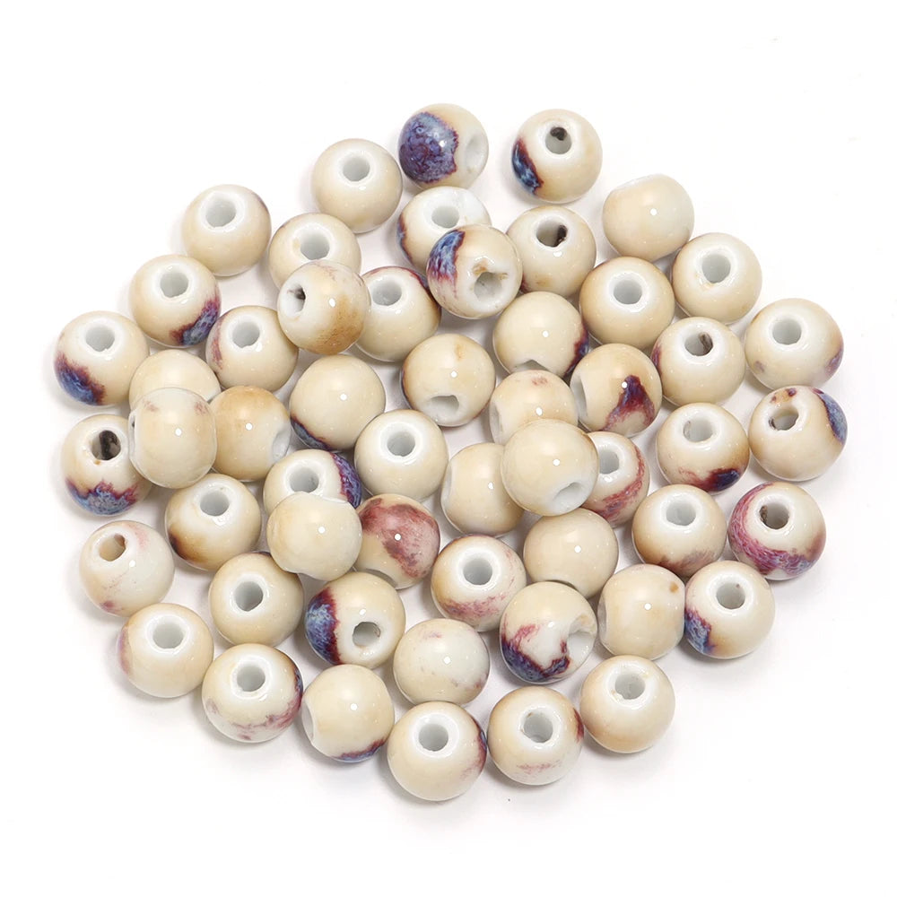 10Pcs 10mm Round Ceramic Beads Handmade Porcelain Beads Bracelet Ceramic Round Beads for Jewelry Making Accessories