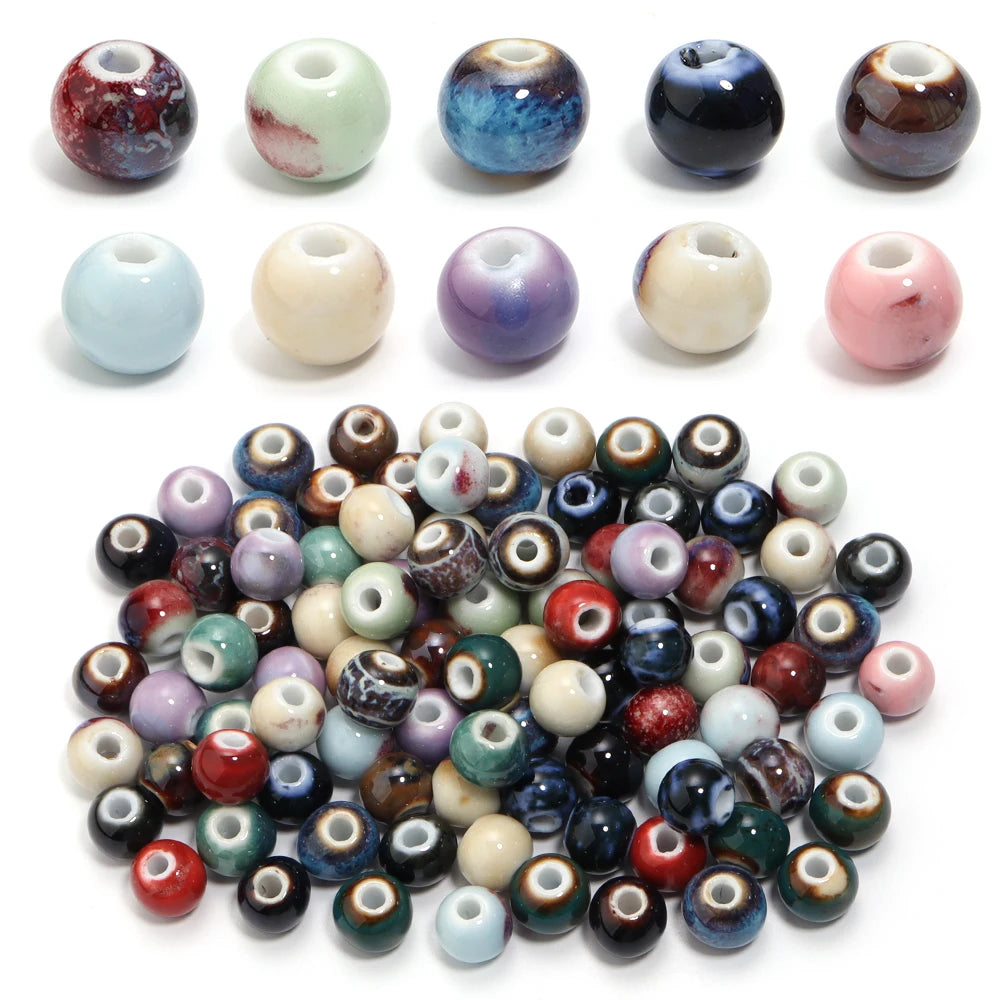 10Pcs 10mm Round Ceramic Beads Handmade Porcelain Beads Bracelet Ceramic Round Beads for Jewelry Making Accessories