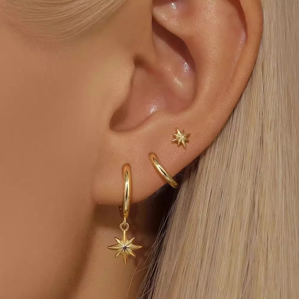 3pcs Fashion Tassel Dangle Hexagram Earring Sets for Women Metal Round Star Drop Earrings Hip Hop Punk Men Unisex Rock Jewelry