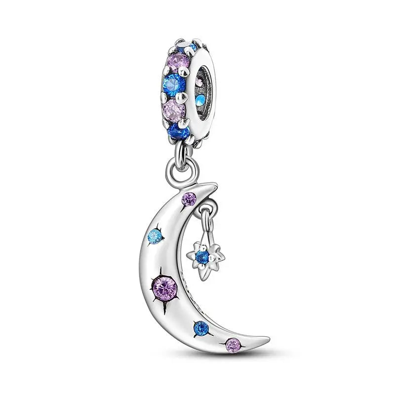 PANPOKI 925 Sterling Silver Dreamy Universe Star Original Pendants Bracelet Charms Jewelry Party Beads DIY Trendy Gifts