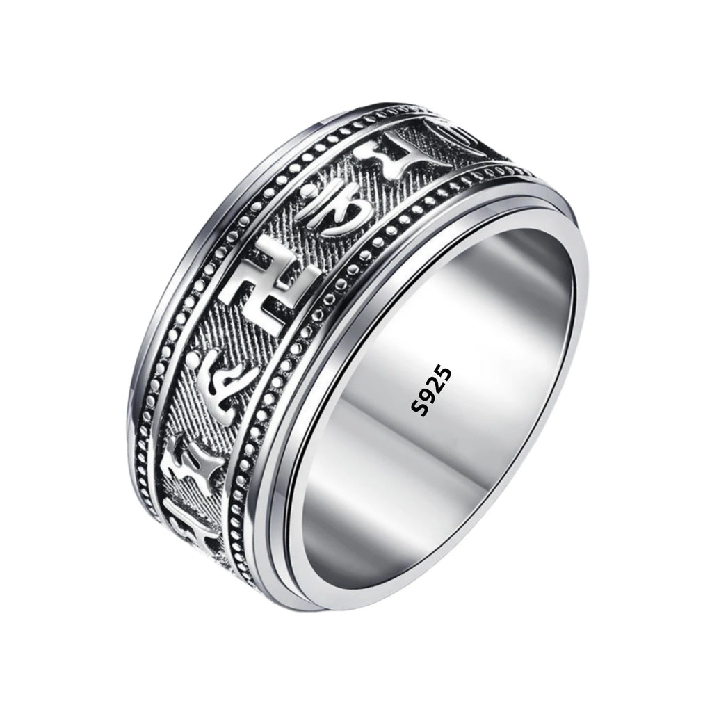S925 Sterling Silver  Ring For Men Jewelry Retro Buddhist Six-Character Great Mantra Ring Male Female Amulet Jewelry Gift