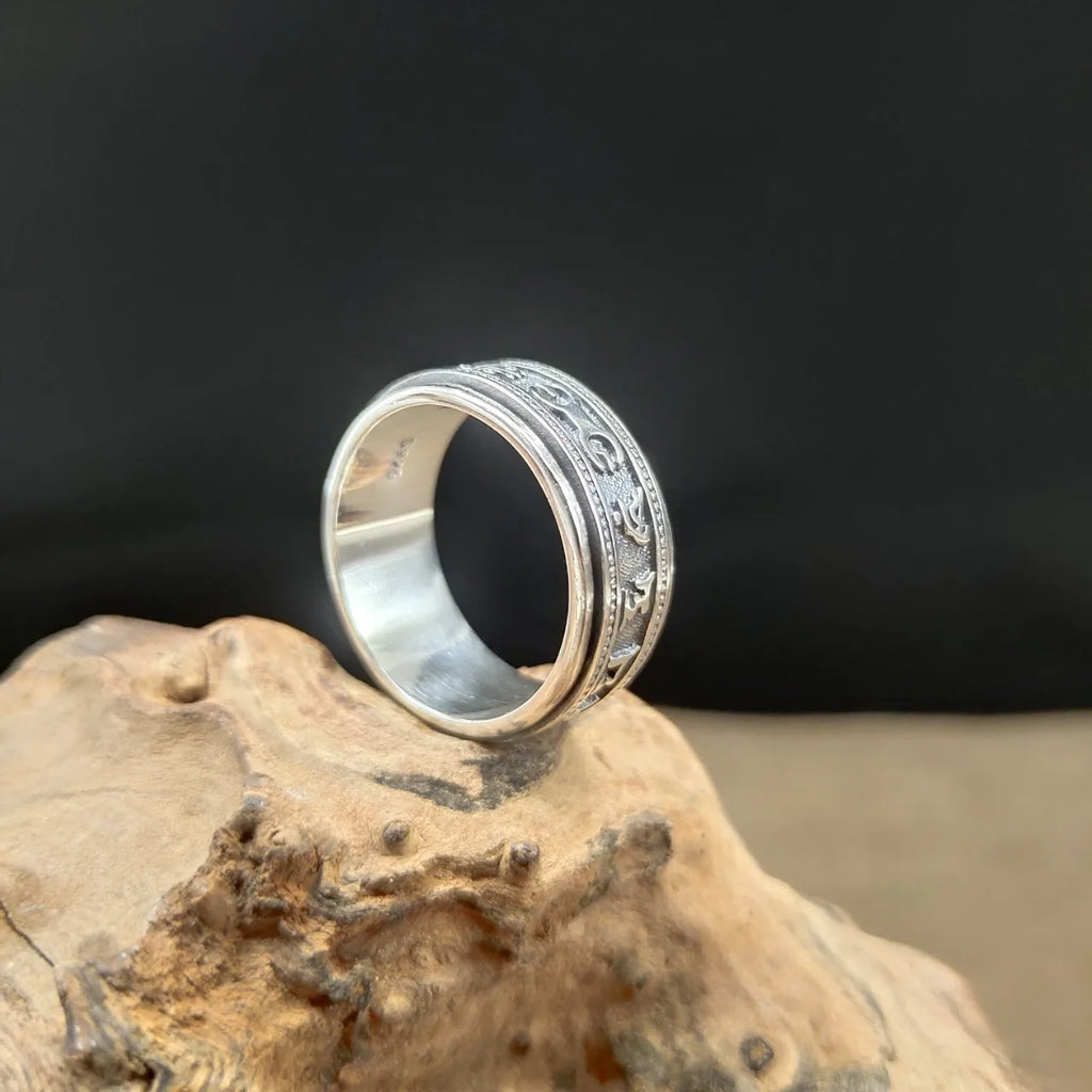 S925 Sterling Silver  Ring For Men Jewelry Retro Buddhist Six-Character Great Mantra Ring Male Female Amulet Jewelry Gift