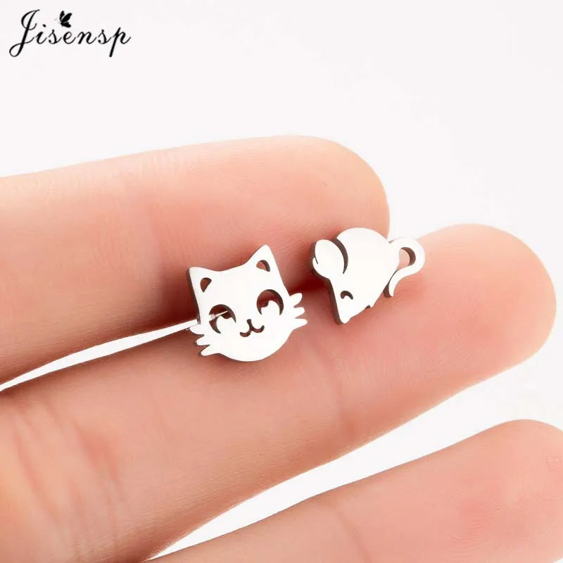 Cartoon Chihuahua Dog Earrings for Women Daily Jewelry Small Stainless Steel Cat Paw Stud Earrings Love My Pet Jewelry Gifts