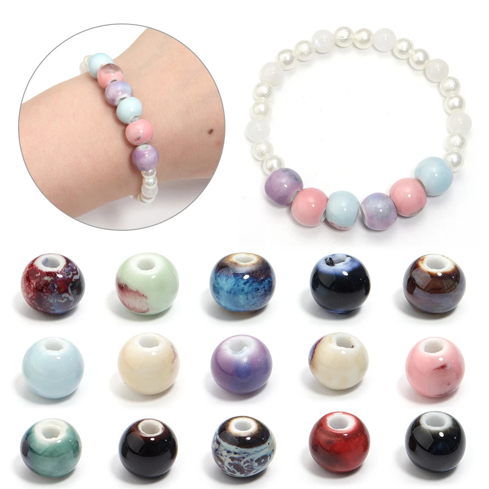 10Pcs 10mm Round Ceramic Beads Handmade Porcelain Beads Bracelet Ceramic Round Beads for Jewelry Making Accessories