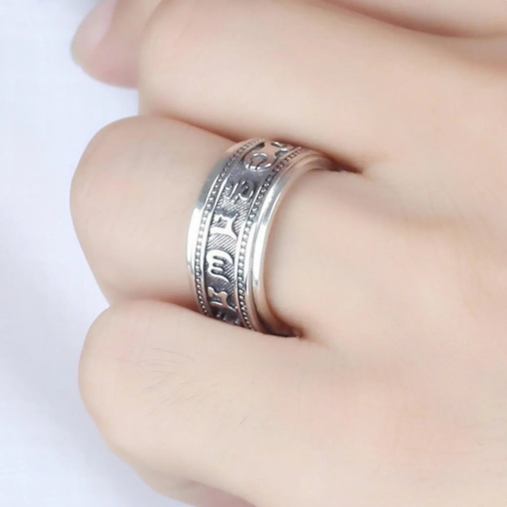 S925 Sterling Silver  Ring For Men Jewelry Retro Buddhist Six-Character Great Mantra Ring Male Female Amulet Jewelry Gift