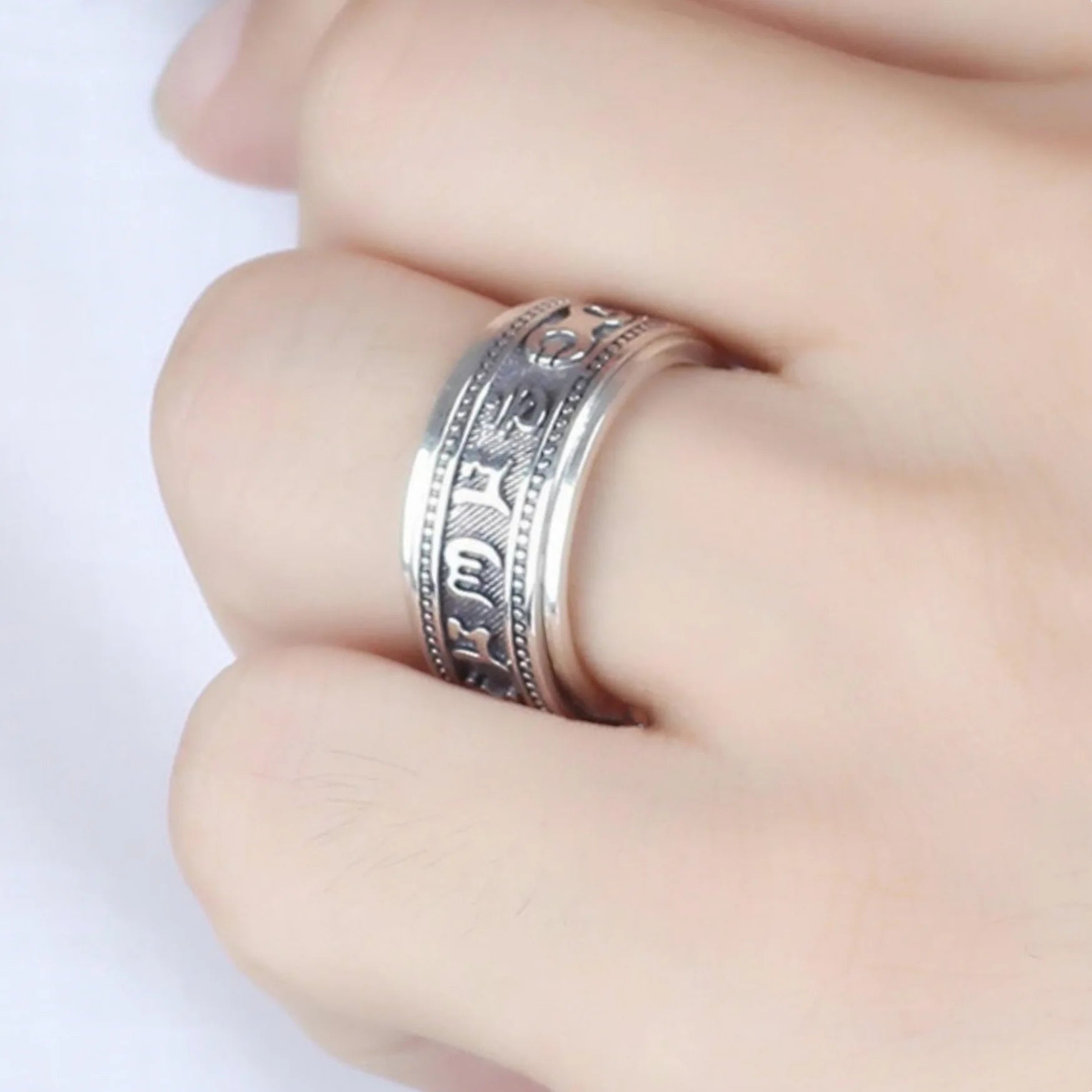 S925 Sterling Silver  Ring For Men Jewelry Retro Buddhist Six-Character Great Mantra Ring Male Female Amulet Jewelry Gift