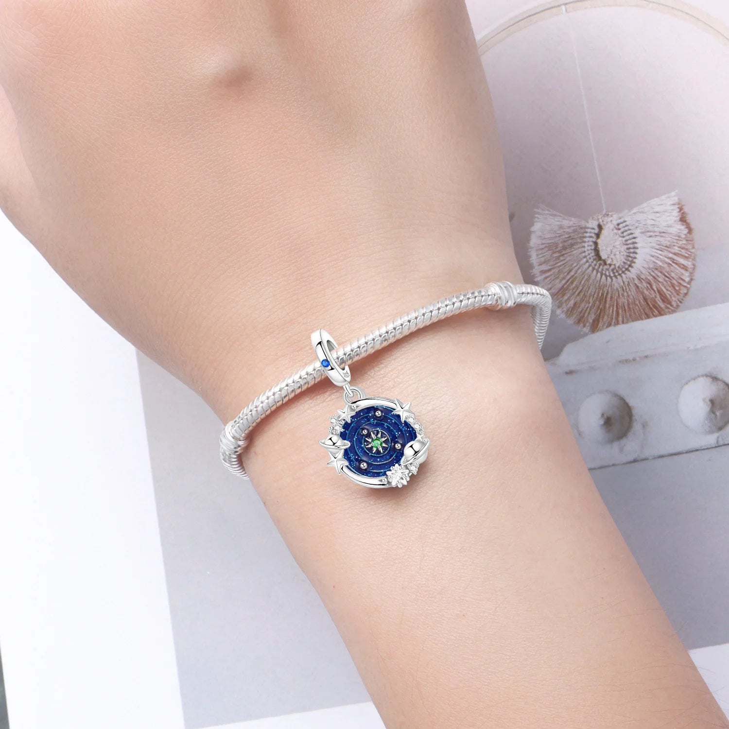 PANPOKI 925 Sterling Silver Dreamy Universe Star Original Pendants Bracelet Charms Jewelry Party Beads DIY Trendy Gifts