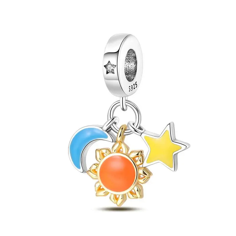 PANPOKI 925 Sterling Silver Dreamy Universe Star Original Pendants Bracelet Charms Jewelry Party Beads DIY Trendy Gifts