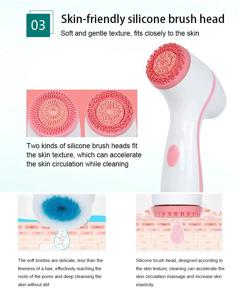 3 In 1 Electric Cleansing Brush Ultrasonic Facial Cleaner Face Massagers Sonic Rotating Cleansing Brush Face Deep Cleansing Tool