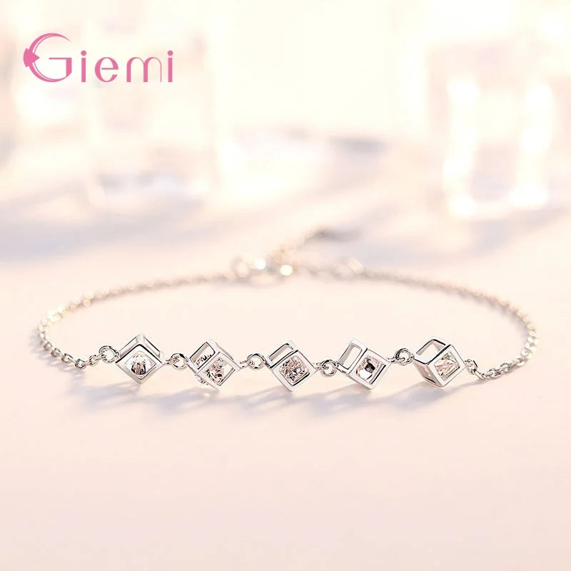 New Arrival Youthful Inlaid Cube Wedding Engagement Gift Necklace Earrings Ring Bracelet Sets 925 Sterling Silver Jewelry