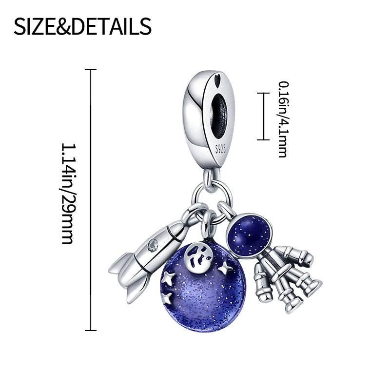 PANPOKI 925 Sterling Silver Dreamy Universe Star Original Pendants Bracelet Charms Jewelry Party Beads DIY Trendy Gifts