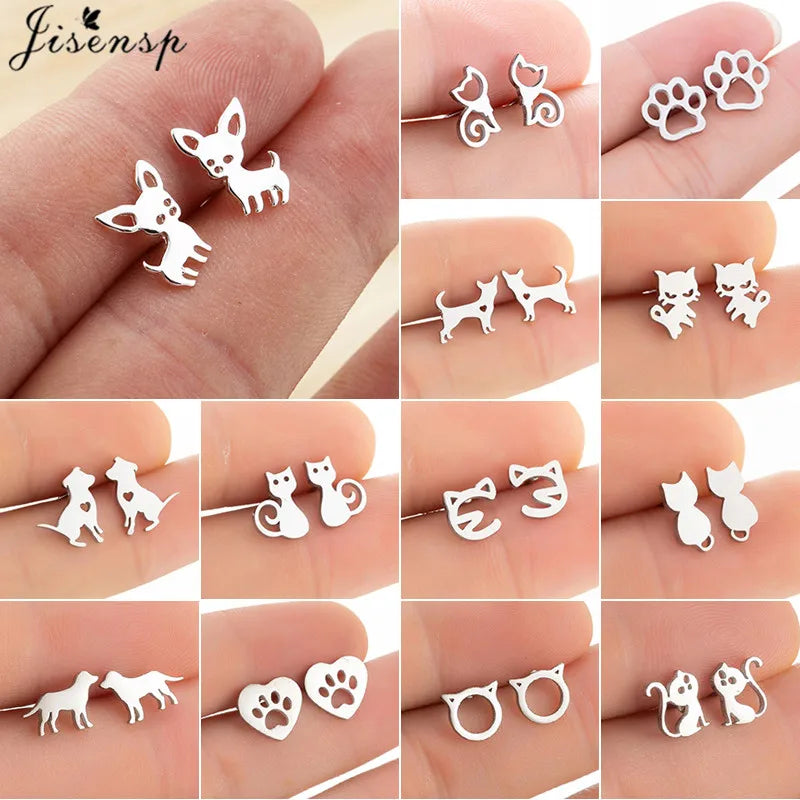 Cartoon Chihuahua Dog Earrings for Women Daily Jewelry Small Stainless Steel Cat Paw Stud Earrings Love My Pet Jewelry Gifts
