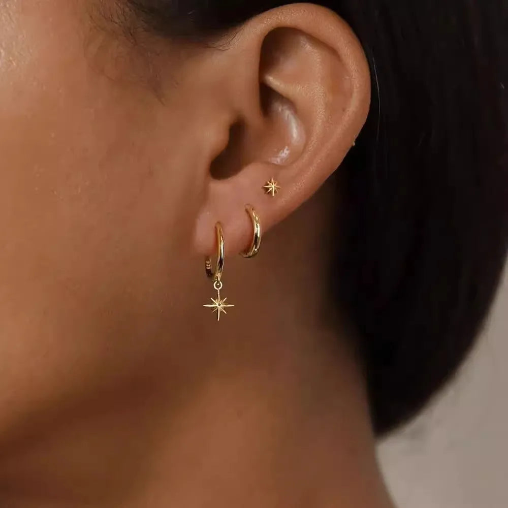 3pcs Fashion Tassel Dangle Hexagram Earring Sets for Women Metal Round Star Drop Earrings Hip Hop Punk Men Unisex Rock Jewelry