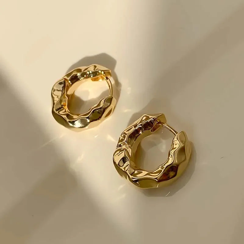 Vintage Metal Gold Color Smooth Ball Drop Earrings For Women Girl Minimalist Stainless Steel Hoop Earrings Jewelry Gifts