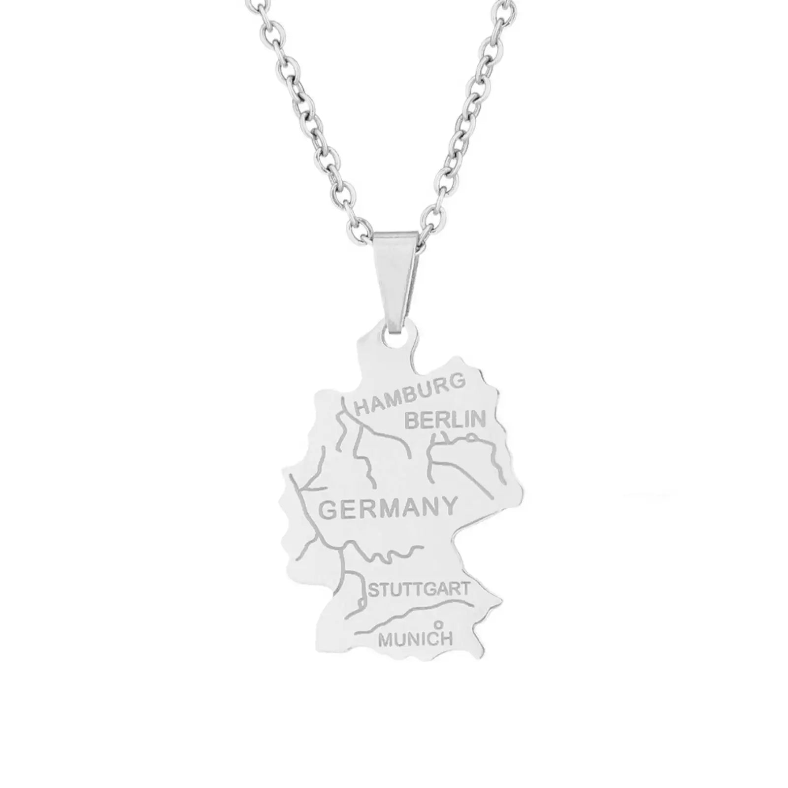 German Map Pendant Necklace Deutschland Ethnic Stainless Steel Jewelry Gift for Women Men