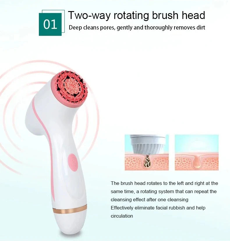 3 In 1 Electric Cleansing Brush Ultrasonic Facial Cleaner Face Massagers Sonic Rotating Cleansing Brush Face Deep Cleansing Tool