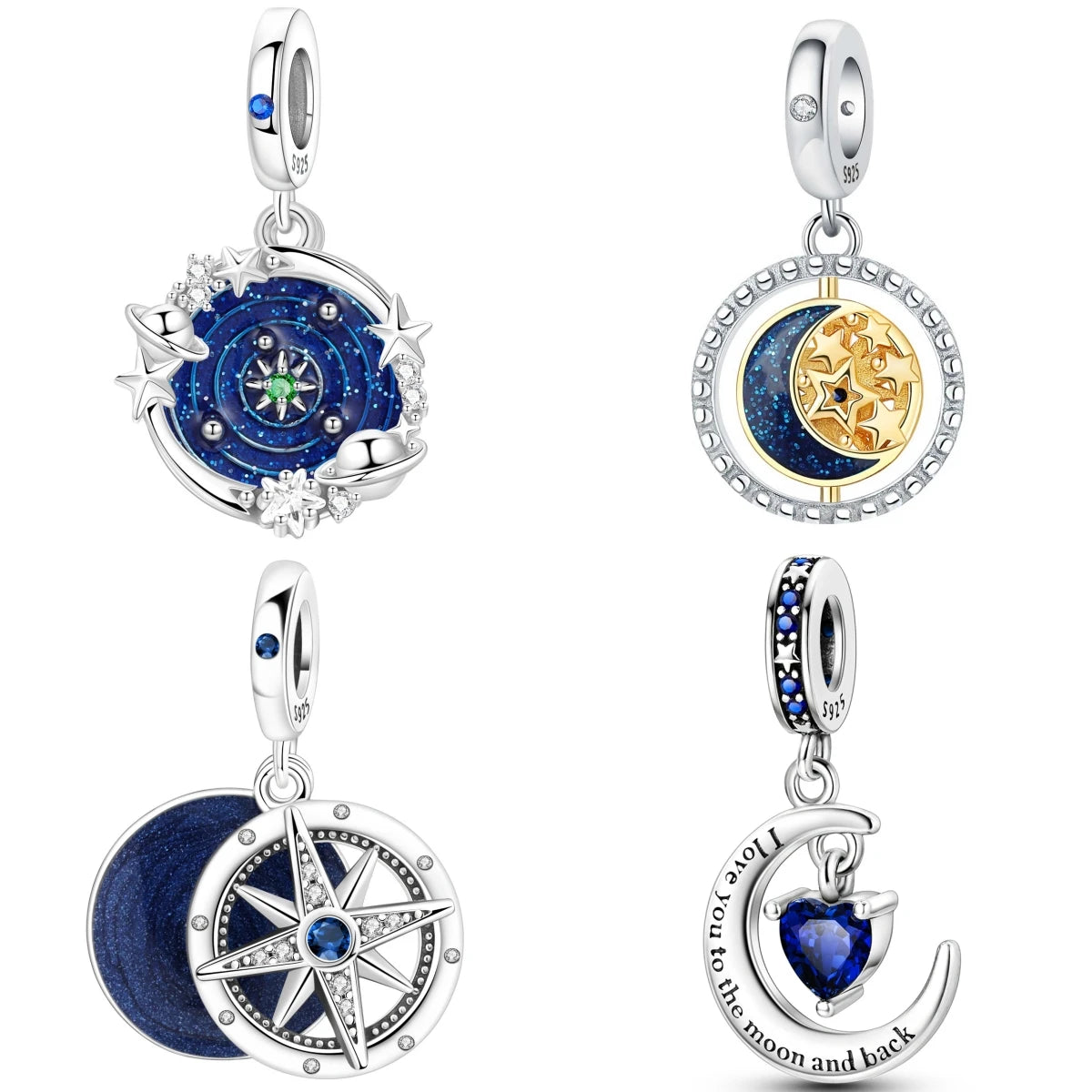 PANPOKI 925 Sterling Silver Dreamy Universe Star Original Pendants Bracelet Charms Jewelry Party Beads DIY Trendy Gifts