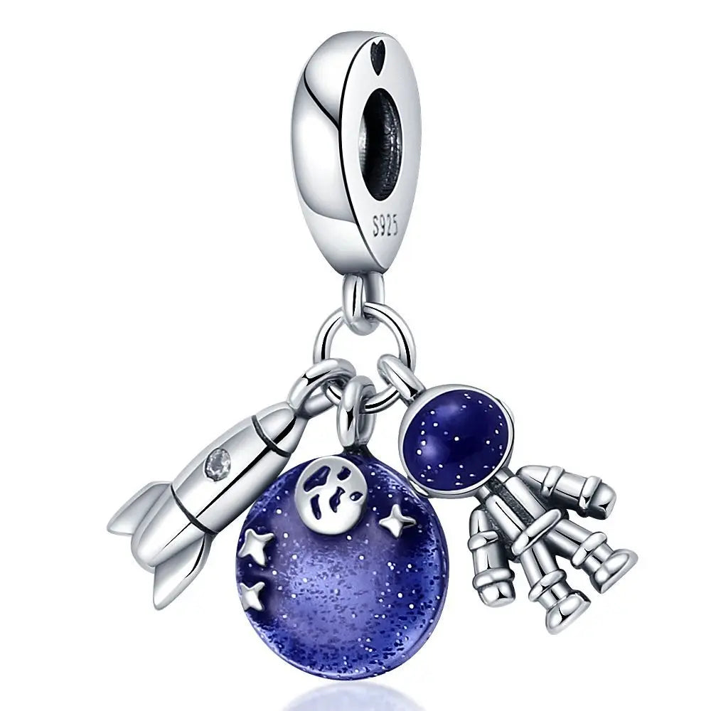 PANPOKI 925 Sterling Silver Dreamy Universe Star Original Pendants Bracelet Charms Jewelry Party Beads DIY Trendy Gifts