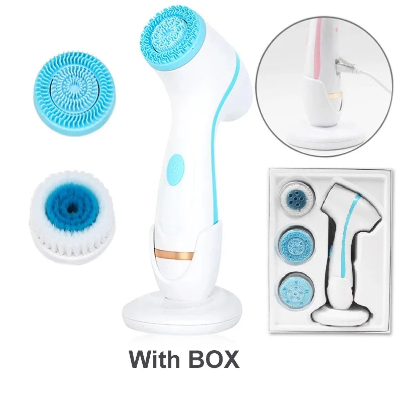 3 In 1 Electric Cleansing Brush Ultrasonic Facial Cleaner Face Massagers Sonic Rotating Cleansing Brush Face Deep Cleansing Tool