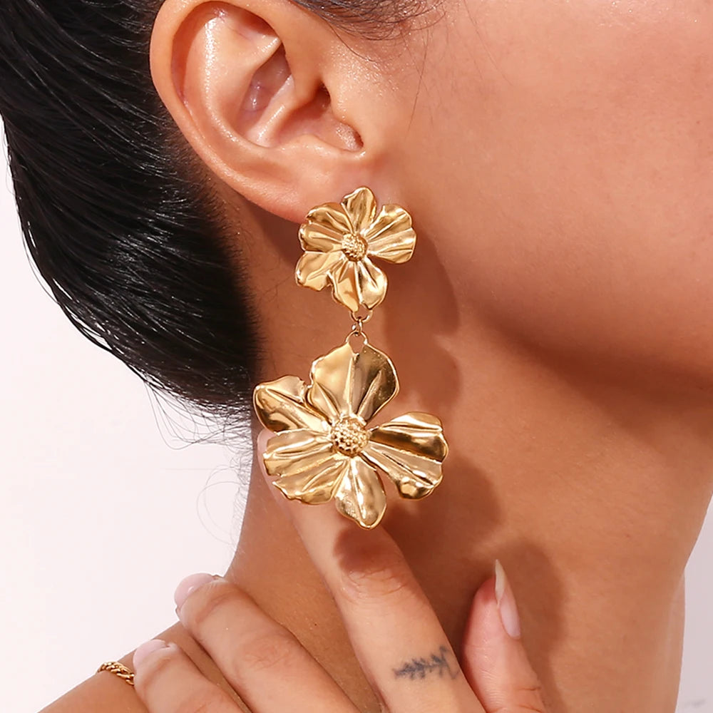 La.Muses Flower Splicing Pendant Stainless steel Women's Earrings Waterproof Fashion Women's Simple Jewelry Gift